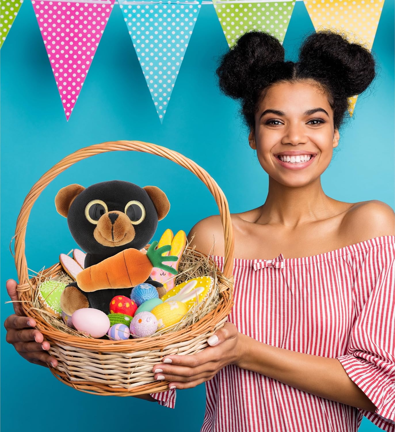 DolliBu Happy Easter Black Bear Sparkle Eyes with Carrot