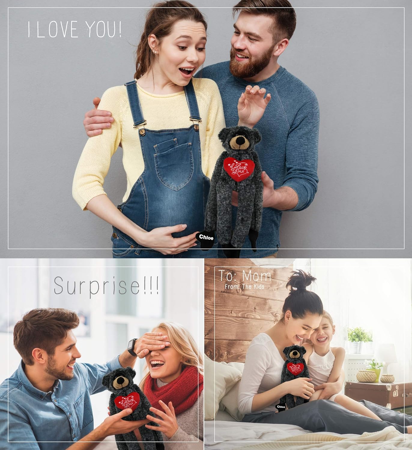 DolliBu Personalized Valentine Black Bear Plush - 21 Inches