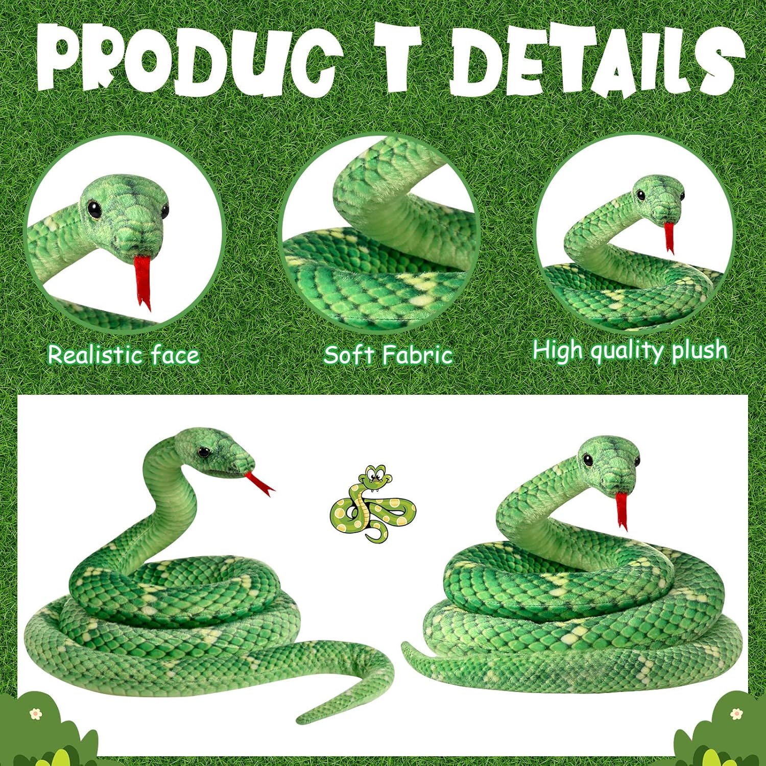 HyDren 80 Inch Giant Plush Snake Toy Green