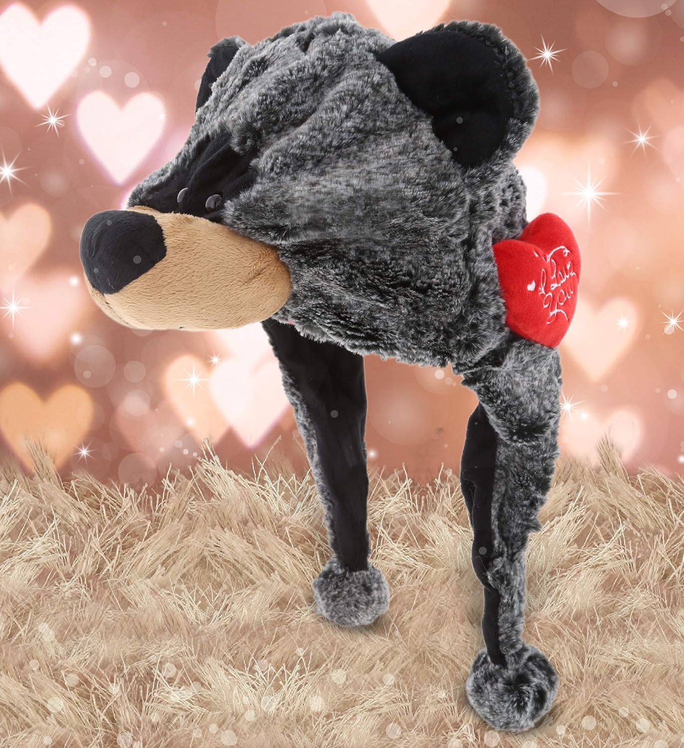 DolliBu I Love You Plush Black Bear Hat - 17 Inches