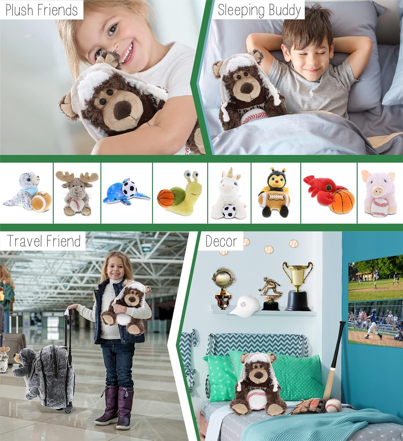 DolliBu Grizzly Bear with Clothes and Baseball - 9 Inch