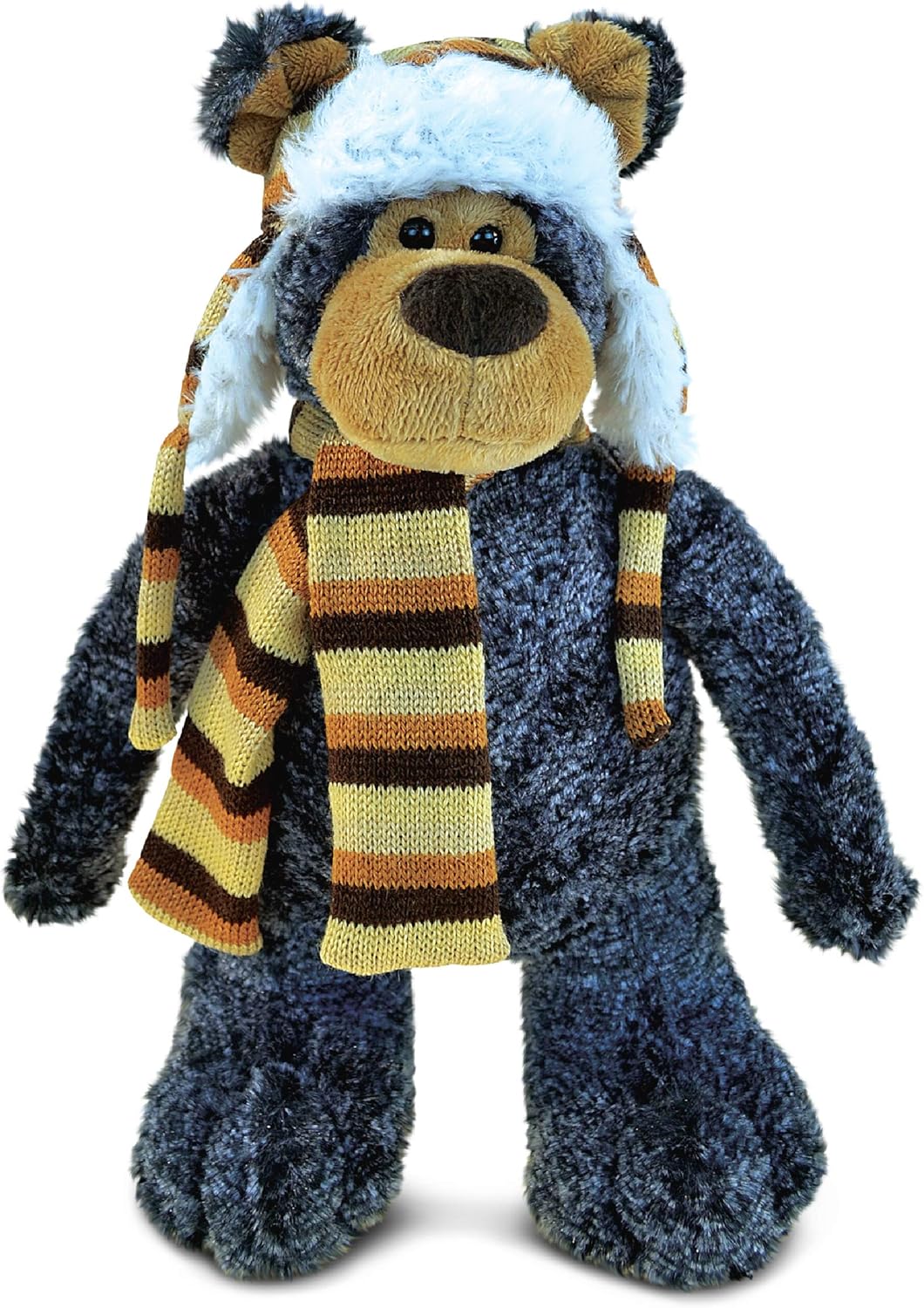 DolliBu Plush Black Bear Stuffed Animal - Standing Bear with Hat Scarf 11 Inches