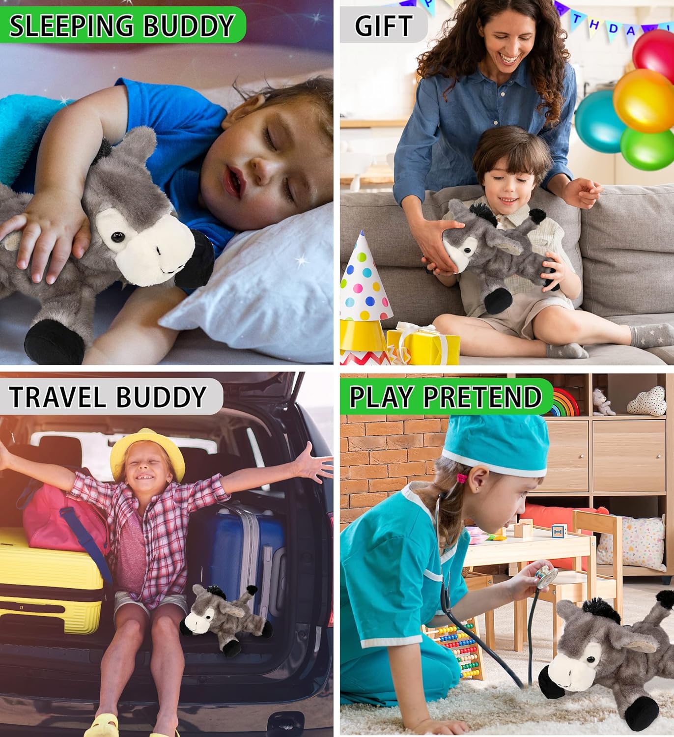 Puzzled DolliBu Plush Donkey - 9 Inch Soft Huggable Grey Stuffed Animal Toy