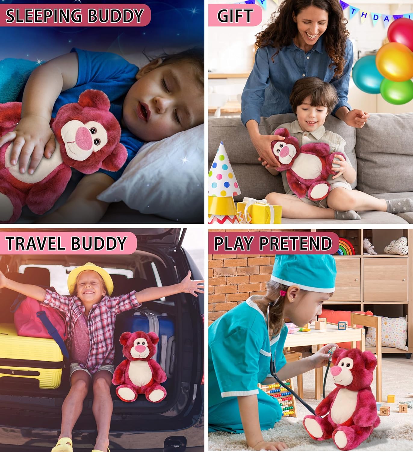 DolliBu Pink Tie-Dye Bear Plush Toy 9 Inches