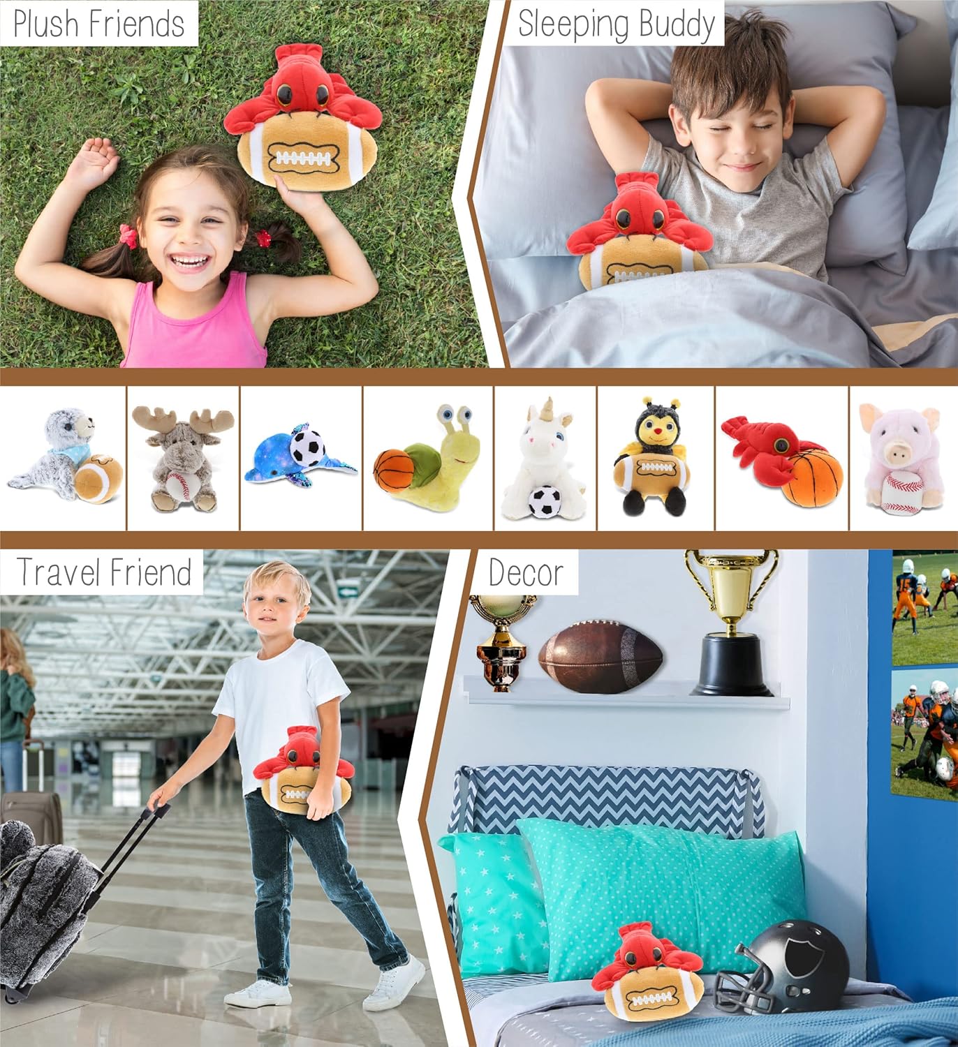 DolliBu Big Eye Lobster Plush with Football - 6 Inches 1