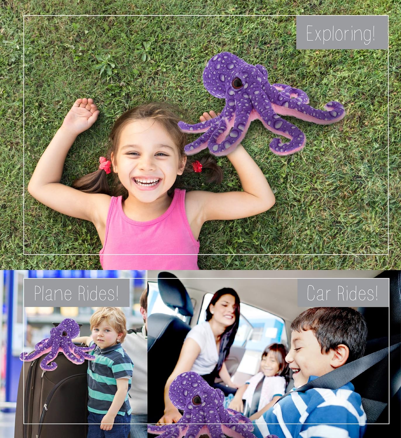 DolliBu Wild Stuffed Animal Purple Octopus 12 in