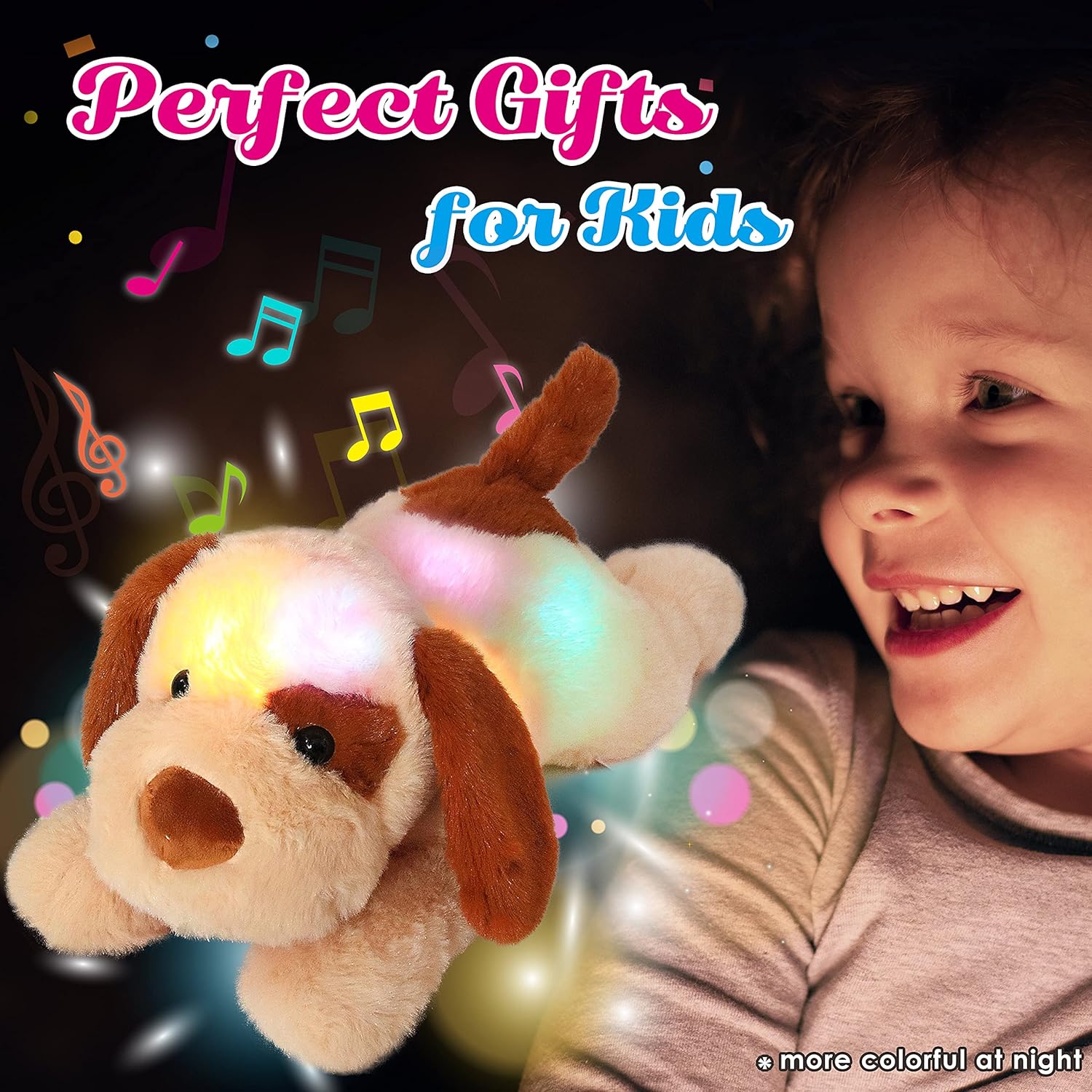 Cuteoy Musical Plush Dog with LED Light-up Nightlight Toy