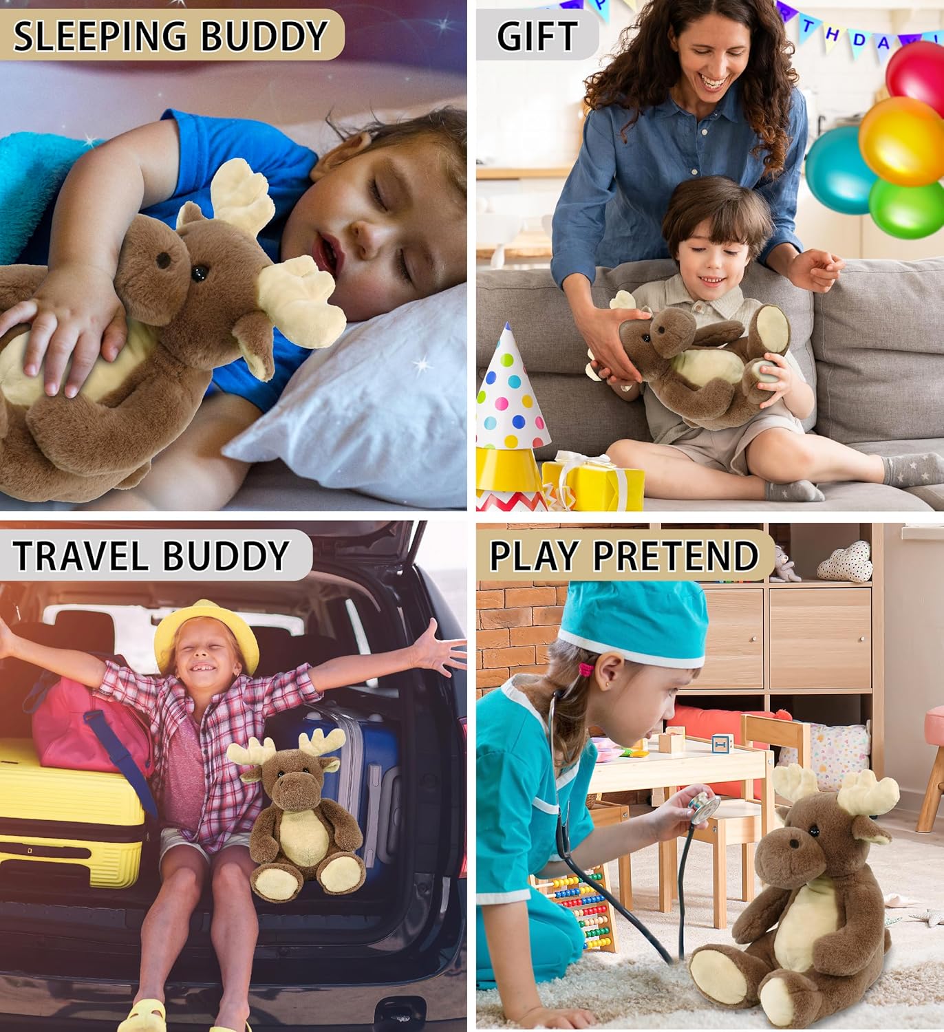 DolliBu Super Soft Moose Plush Toy - 9 Inches