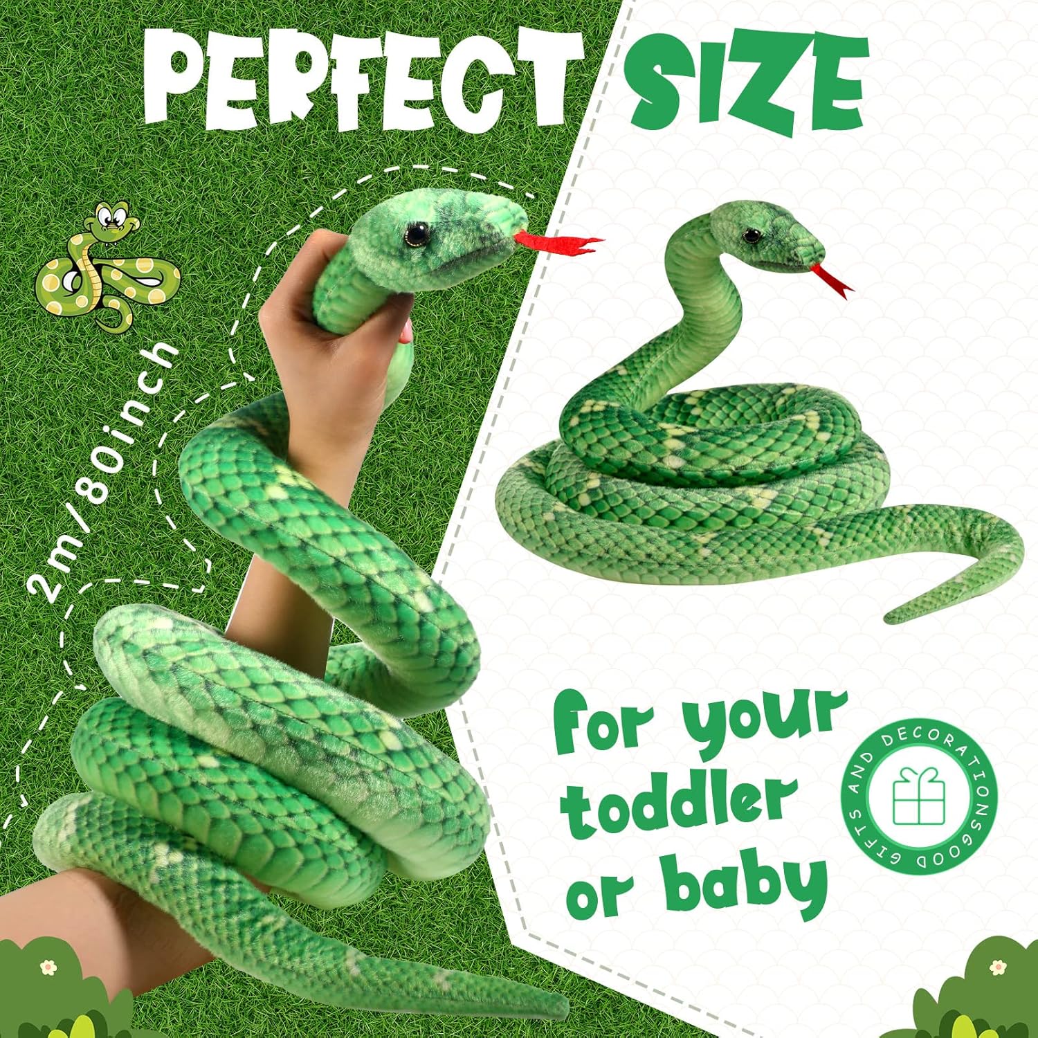 HyDren 80 Inch Giant Plush Snake Toy Green