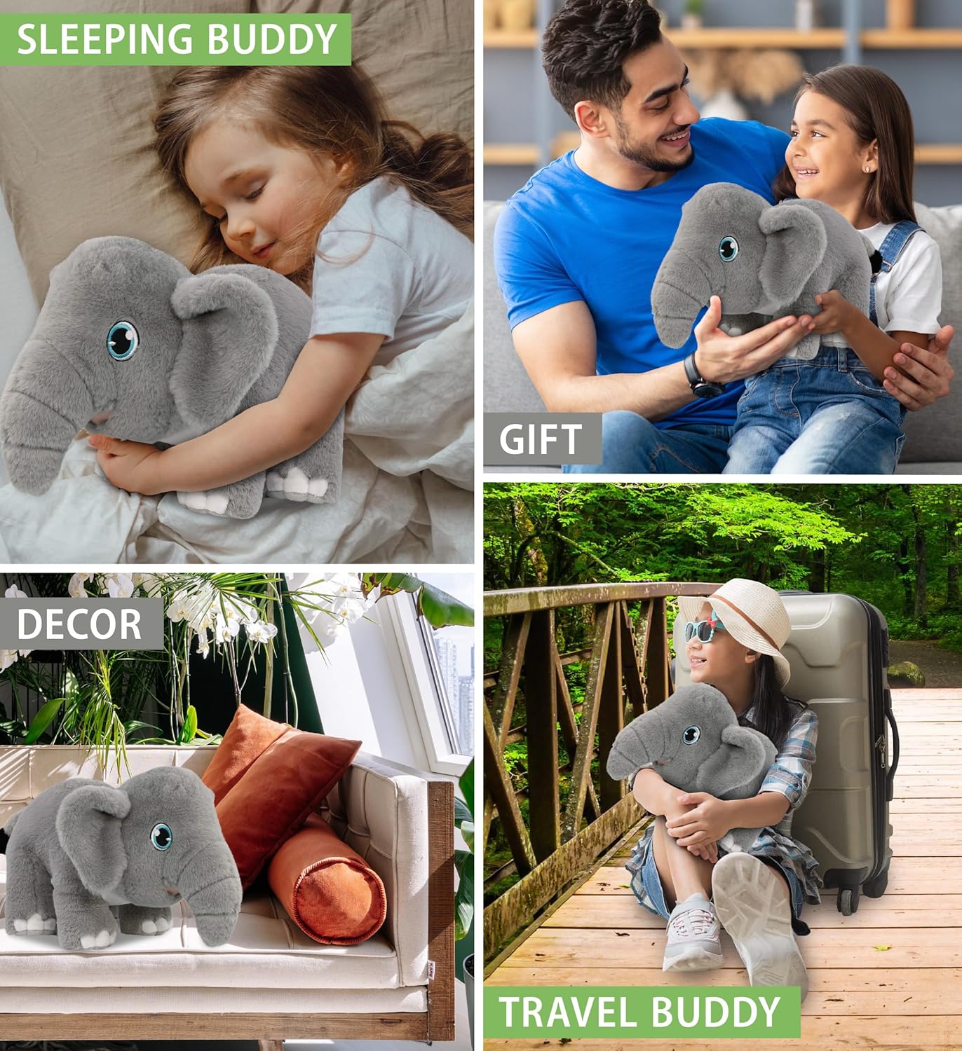 DolliBu Elephant Eco-Friendly Stuffed Animal 14 Inch