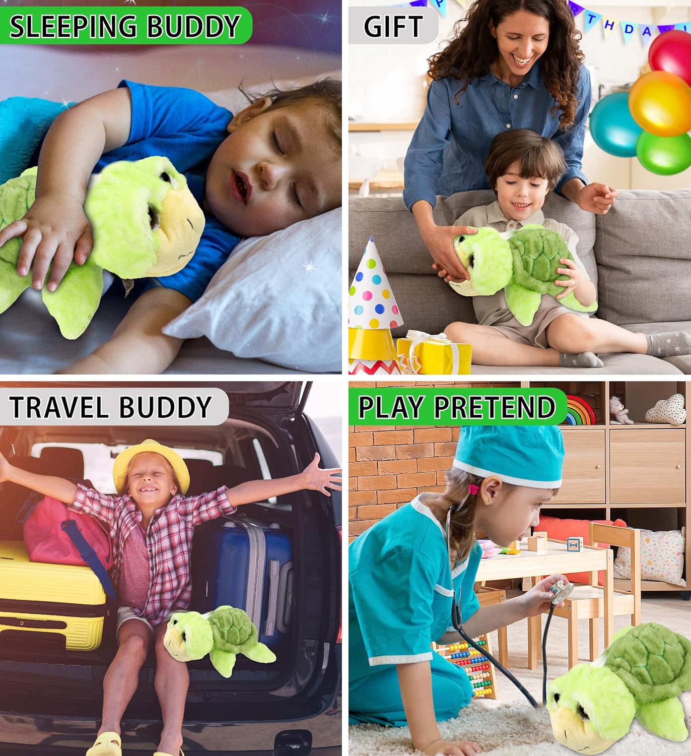 DolliBu Plush Sea Turtle - 11 Inch Huggable Green Turtle Toy