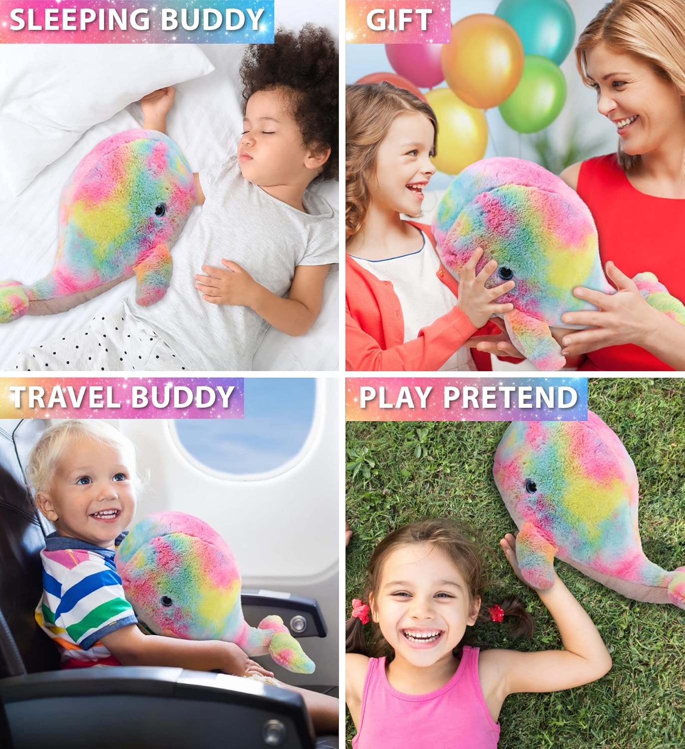 DolliBu Rainbow Whale XL Plush Stuffed Toy